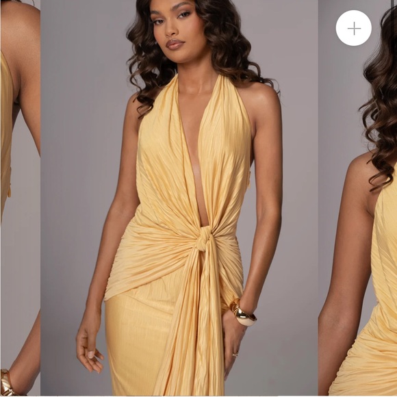 JLUXLABEL YELLOW UNDER THE MOONLIGHT DRAPE DRESS - Picture 6 of 7